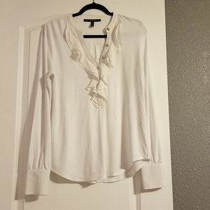 White House Black Market (WHBM) Colored Jersey Blouse with Ruffle - Size M